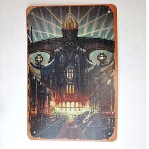 Gothic Cathedral Tin Sign 12×8 Dark Fantasy Industrial Art Metal Wall Decor